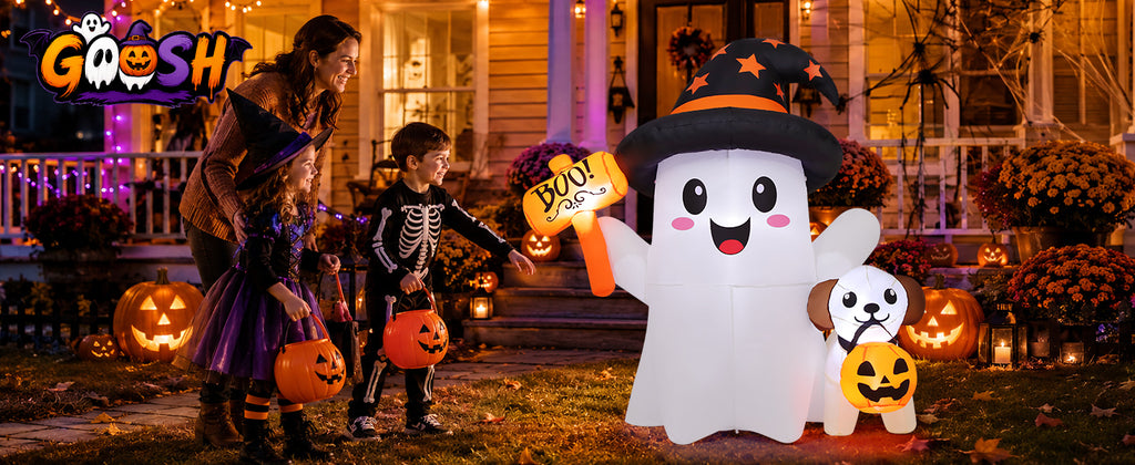 GOOSH 69655 5-Foot Halloween Ghost & Dog Inflatable – white, black, brown, multicolor – product detail