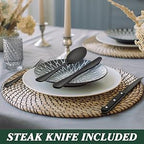 EWFEN Black Flatware with Steak Knives, 24-Piece Set