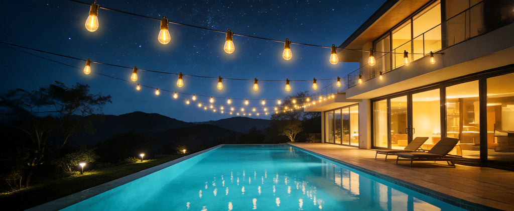 VGUXG Solar Patio String Lights, 50 ft, 15 Sockets