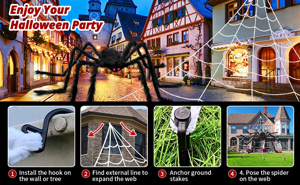 OCATO HF2106006 200-Inch Halloween Web & 59-Inch Spider Decoration Set – 200", Black – Black / 200" – product detail