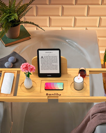 Banlilu Expandable Bamboo Bathtub Tray, Natural