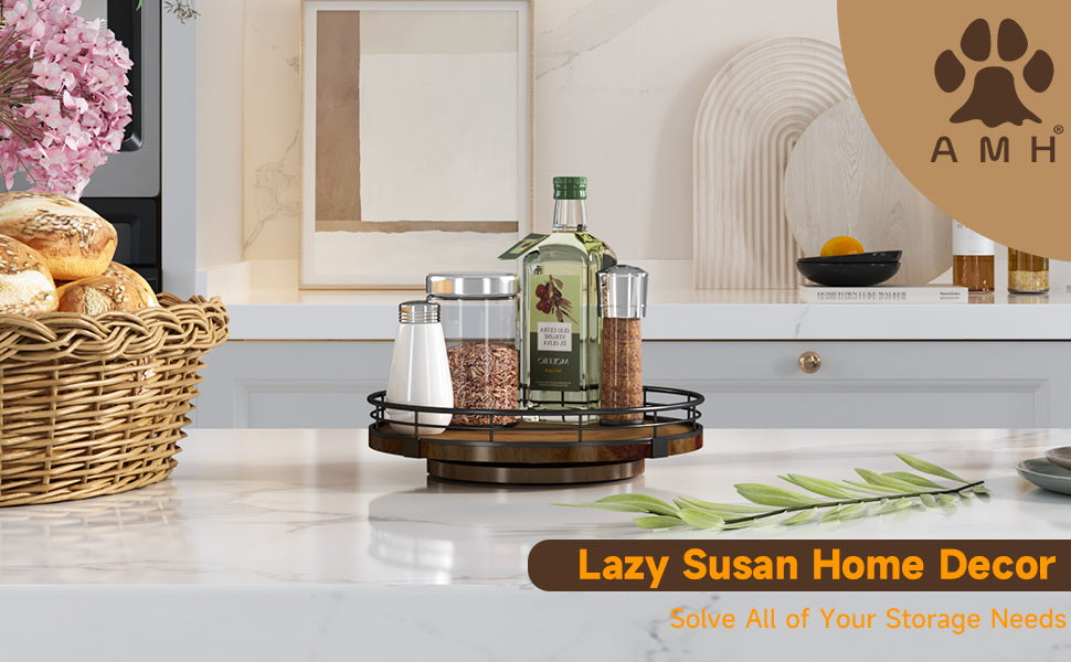 AMH Oak Lazy Susan, Walnut Finish, 9 in