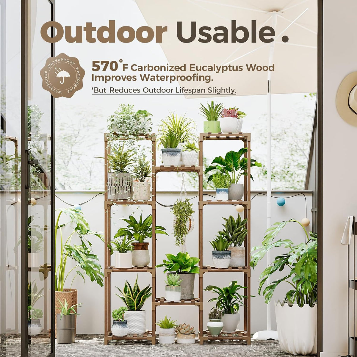 Bamworld Wooden Plant Display Stand, Brown, Cabinet Style