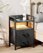 Lazzanto Two-Drawer Nightstand with Charging Station and LED Light, Black