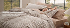 Bedsure Brown Gingham Queen Comforter Set, 3 Pieces