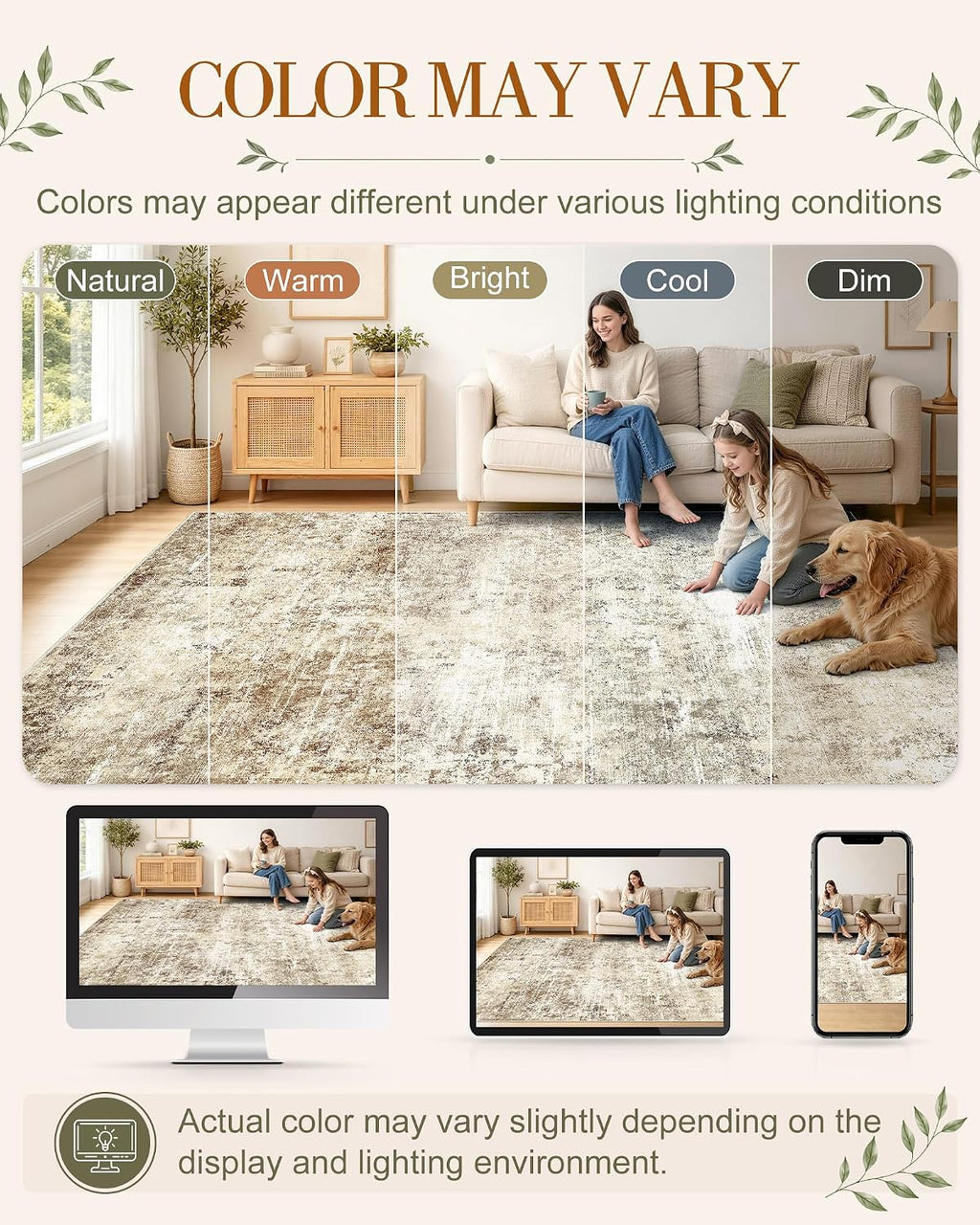 OLANLY Beige Abstract Washable Area Rug