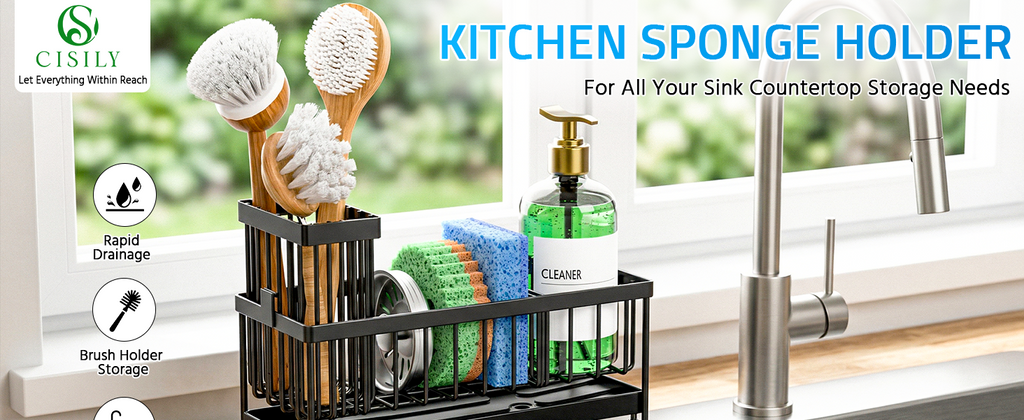 Cisily Stainless Steel Sink Caddy, Black, 9.25 in