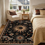 meejou Sun and Moon Area Rug, Black/Gold/Beige/Red, 5 x 7 ft