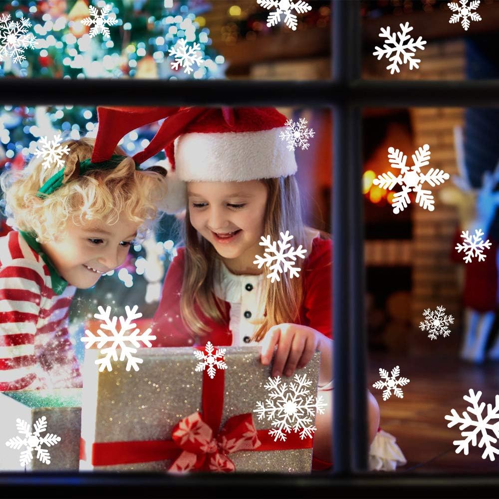 LUDILO White Snowflake Window Clings, 135 Pieces