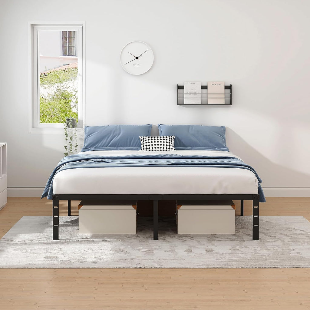 NEW JETO Queen Metal Bed Frame, 14-Inch Platform, Black