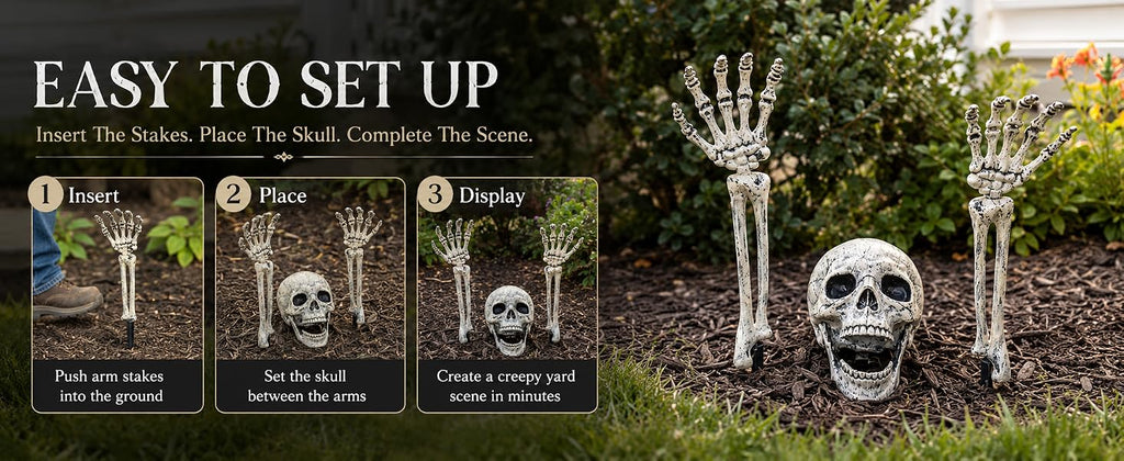 AISENO 3-Piece Halloween Skeleton Groundbreaker Stake Set – Gray – product detail