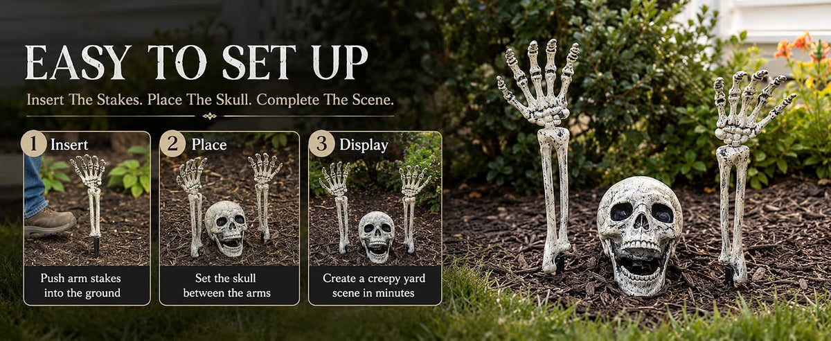 AISENO 3-Piece Halloween Skeleton Groundbreaker Stake Set – Gray – product detail