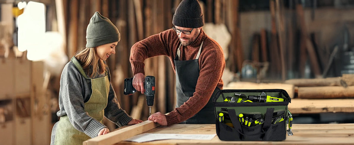 NECKORY QI-065 Wide-Mouth Tool Bag with Shoulder Strap – M, Army Green & Black – M / Army Green & Black – product detail