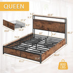 Lifezone Queen Storage Bed Frame with Charging Headboard and LED Lighting