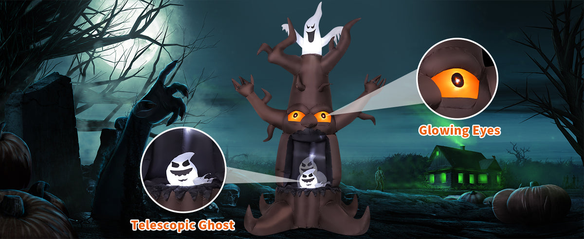 GOOSH DJ-WS-69463 9-Foot Halloween Animated Dead Tree & Ghost Inflatable – Brown – product detail