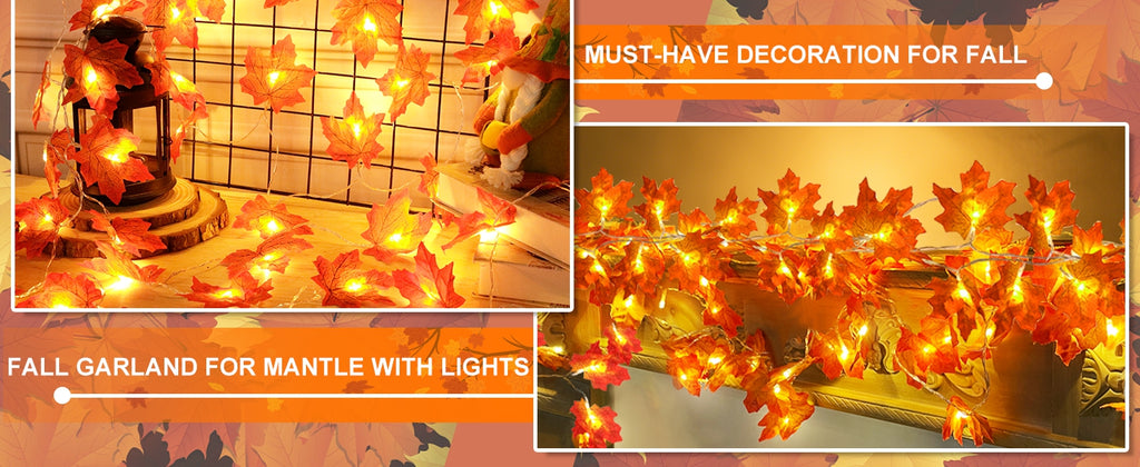 TURNMEON Lighted Maple-Leaf Garlands, 2-Pack
