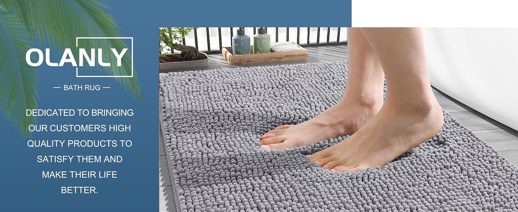 OLANLY Chenille Bath Rug, 30 × 20 Inches, Grey