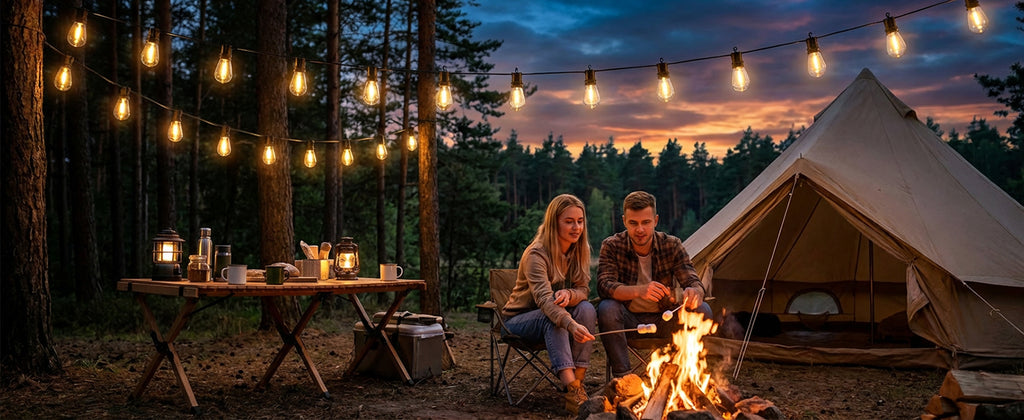 VGUXG Solar Patio String Lights, 50 ft, 15 Sockets