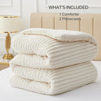 BEDELITE Queen Fleece Comforter Set, Cream White