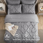 Bedsure Queen Pintuck Bedding Set, 7 Pieces, Grey
