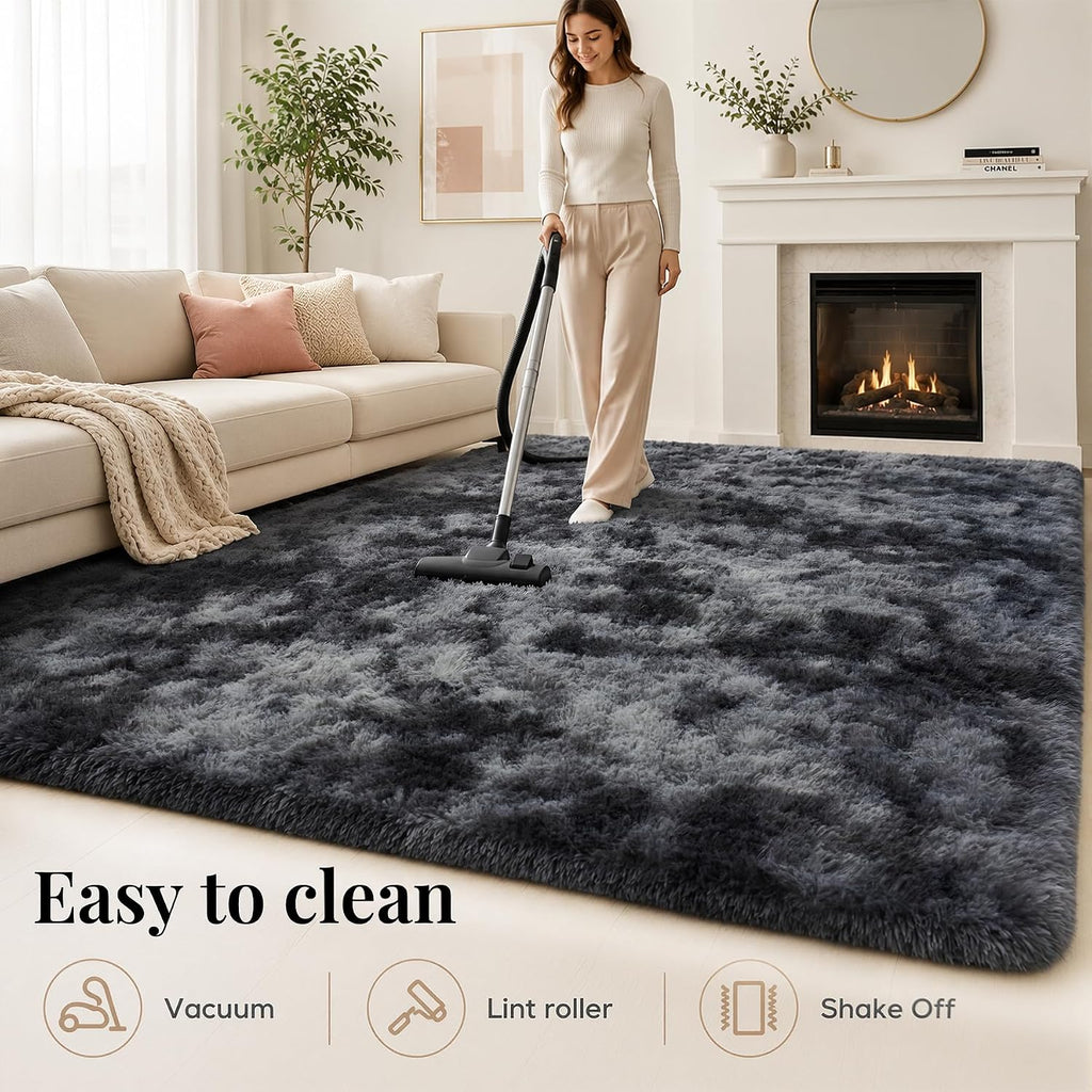 PLHXFR Shag Area Rug, Tie-Dyed Dark Grey, 8 x 10 ft