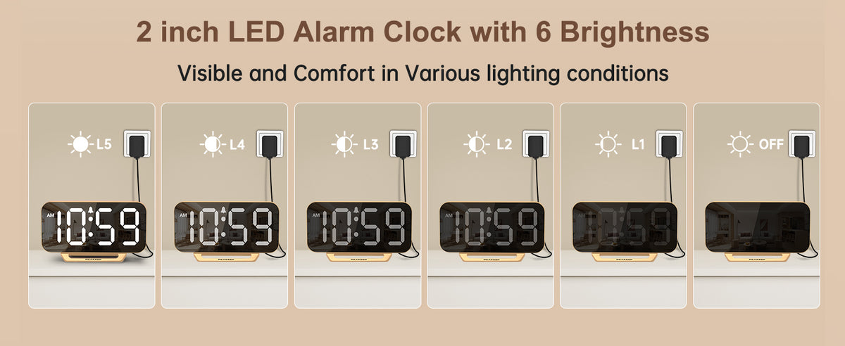 Peakeep Mirror Digital Alarm Clock, Gold