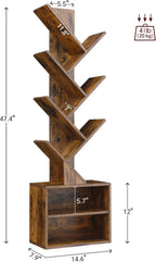 SUNMORY Six-Tier Tree Bookshelf with Storage, Brown