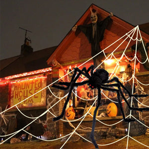 OCATO HF2106006 200-Inch Halloween Web & 59-Inch Spider Decoration Set – 200", Black – Black / 200" – product detail