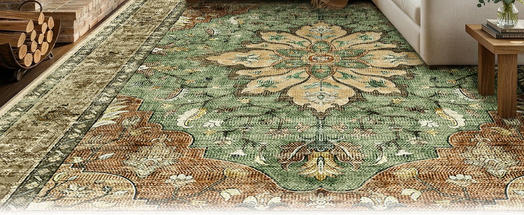 RELEANY Vintage Floral Area Rug, Brick/Brown/Green, 8 x 10 ft