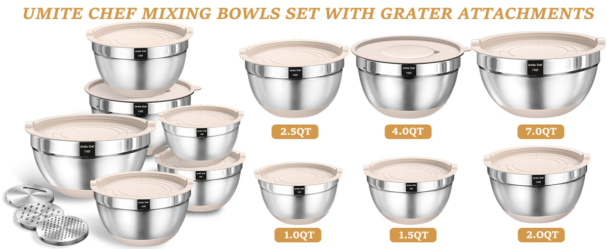 Umite Chef Mixing Bowls and Kitchen Tools, Khaki, 26 Pieces