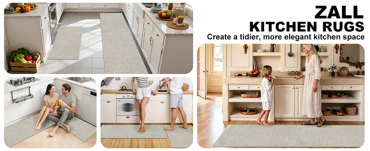 HDFK Herringbone Kitchen Rug Set, Beige, 2 Pieces