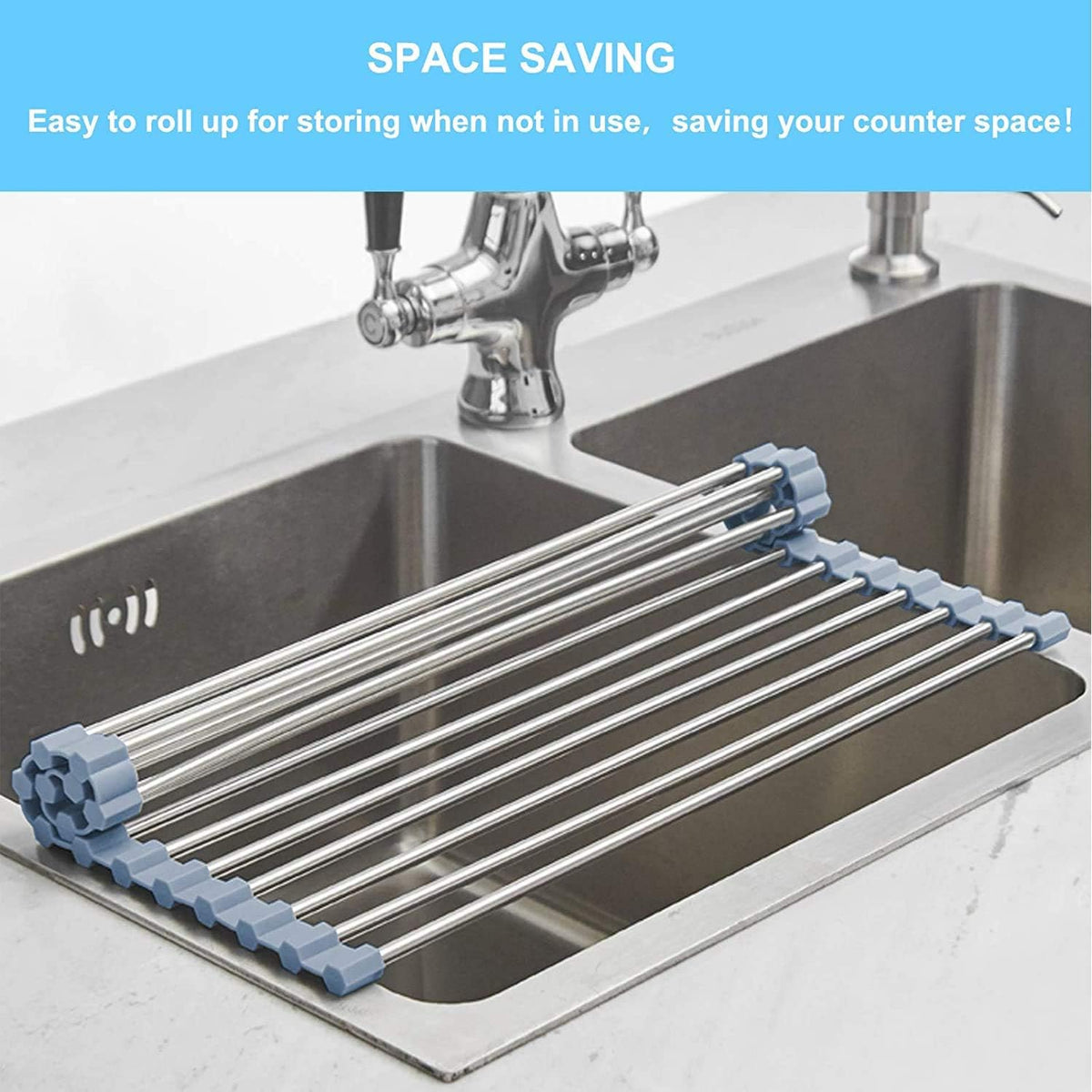 Seropy Roll-Up Sink Drying Rack, Grey, 17.5 x 11.8 in