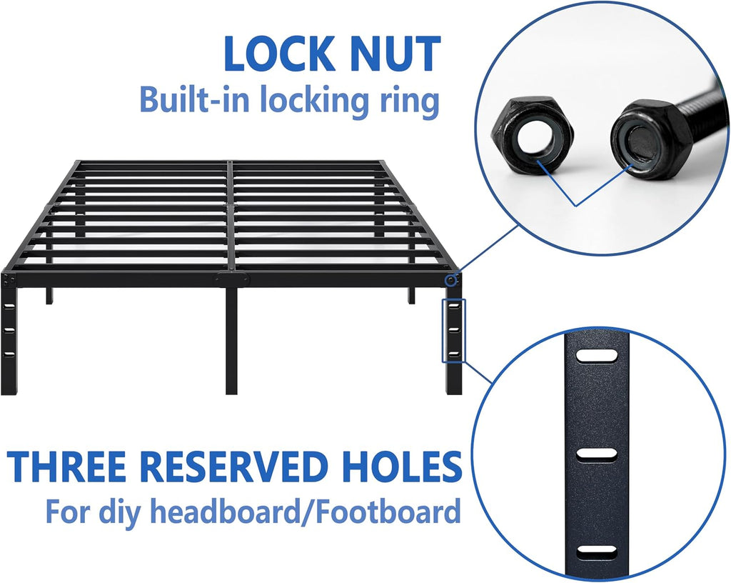 NEW JETO Queen Metal Bed Frame, 14-Inch Platform, Black
