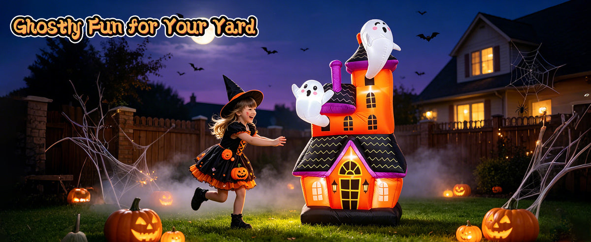 Bajree 6-Foot Halloween Haunted House & Ghosts Inflatable – Multicolor – product detail