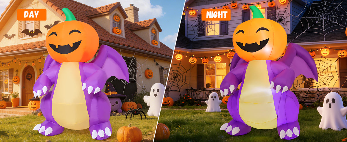 COMIN CO-69725 6-Foot Halloween Pumpkin & Dragon Inflatable – Purple – product detail
