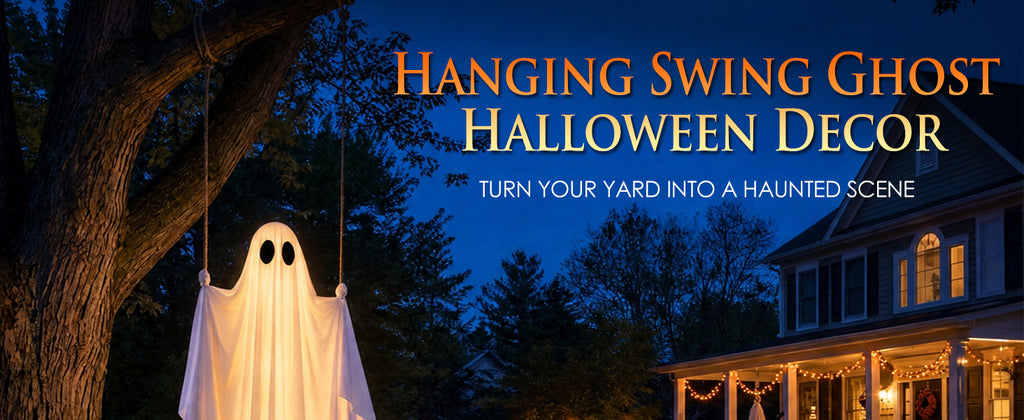 JOROMIT 01 Lighted Hanging Halloween Ghost Swing Decoration – White – product detail