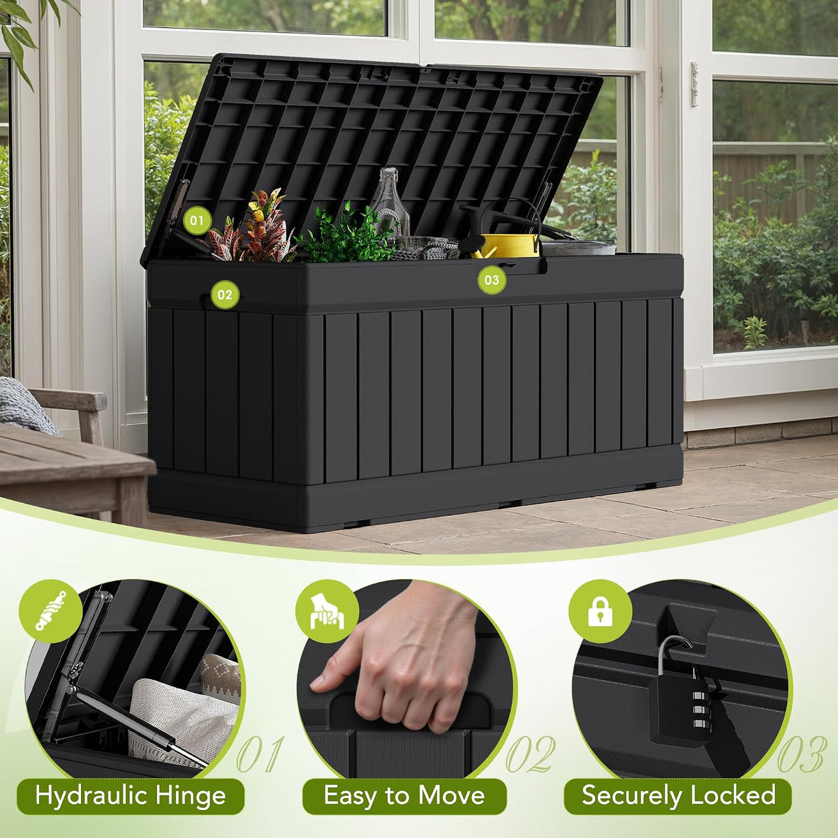 Devoko Resin Deck Storage Box, Black, 78 Gallon