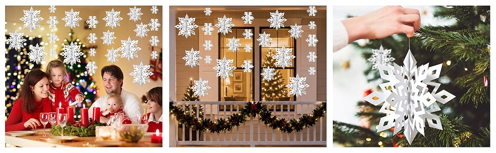 OuMuaMua White 3D Snowflake and Garland Set, 14 Pieces