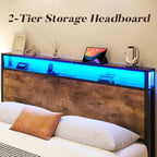Lifezone Queen Storage Bed Frame with Charging Headboard and LED Lighting