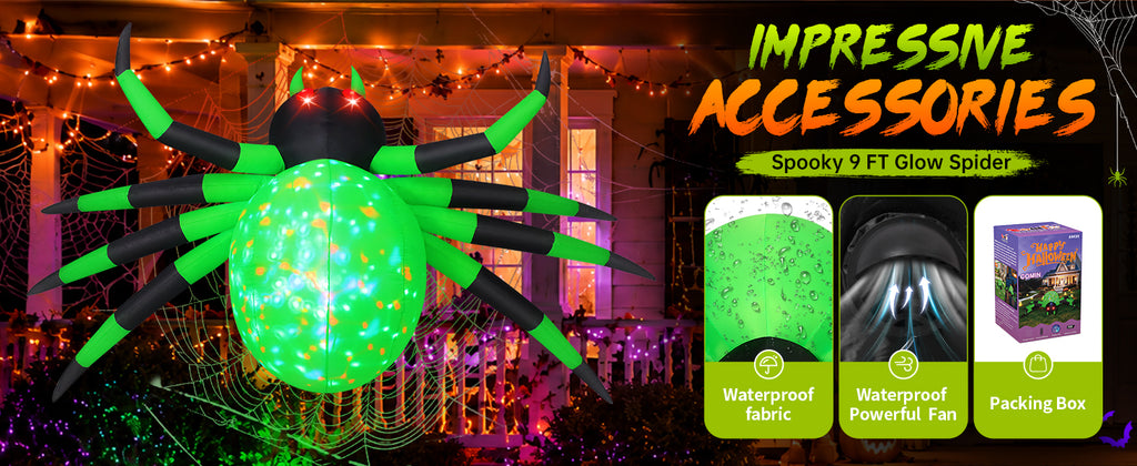 COMIN 9-Foot Halloween Spider Inflatable – Green – product detail