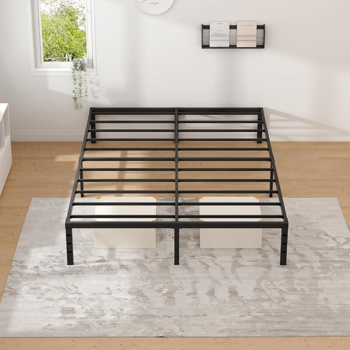 NEW JETO Queen Metal Bed Frame, 14-Inch Platform, Black