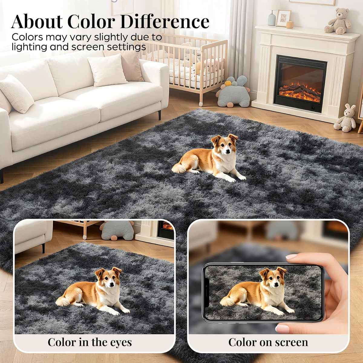 PLHXFR Shag Area Rug, Tie-Dyed Dark Grey, 8 x 10 ft