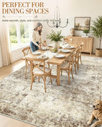 OLANLY Beige Abstract Washable Area Rug