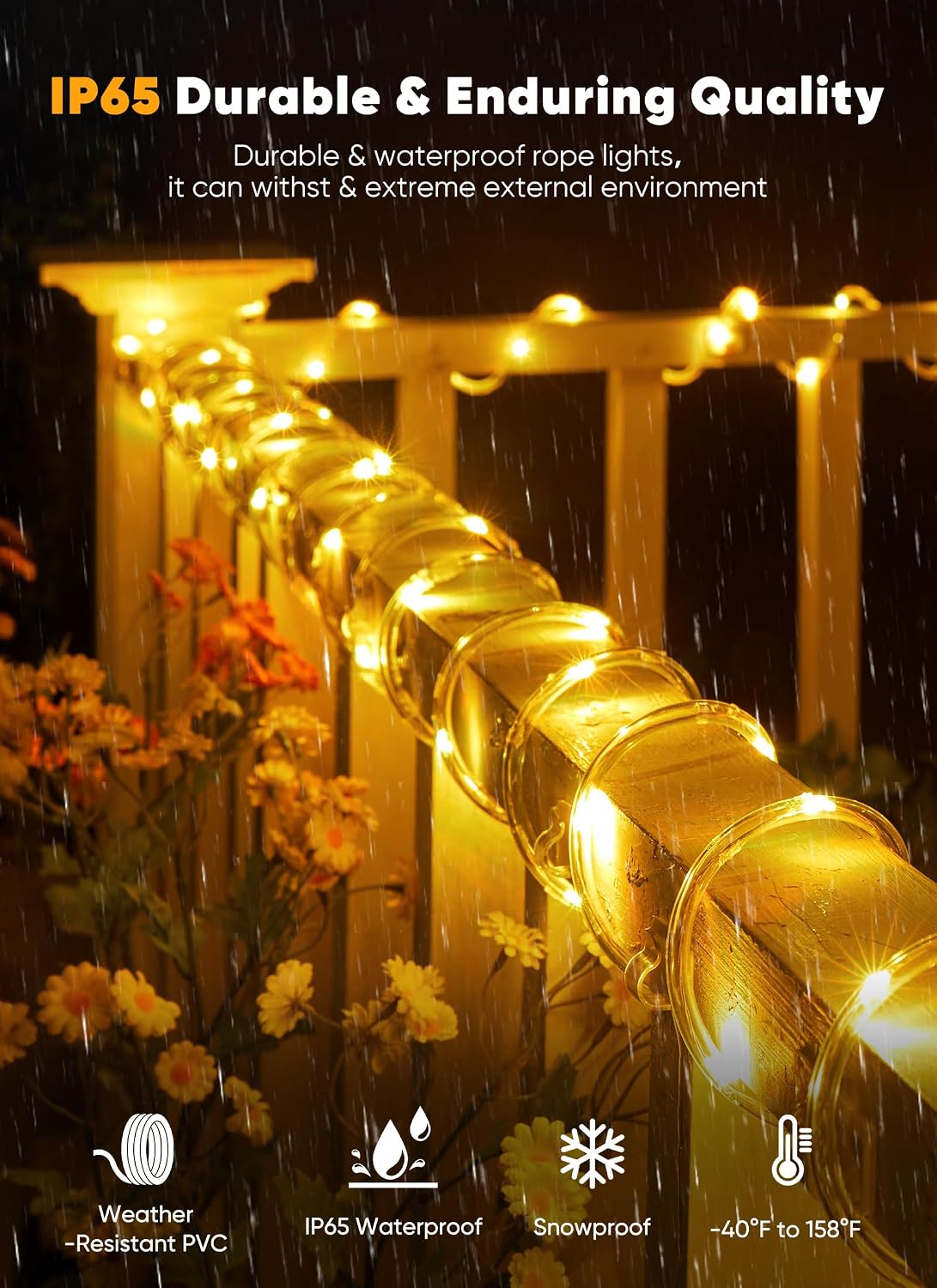 Brightown Solar Rope Lights, Warm White, 39 ft