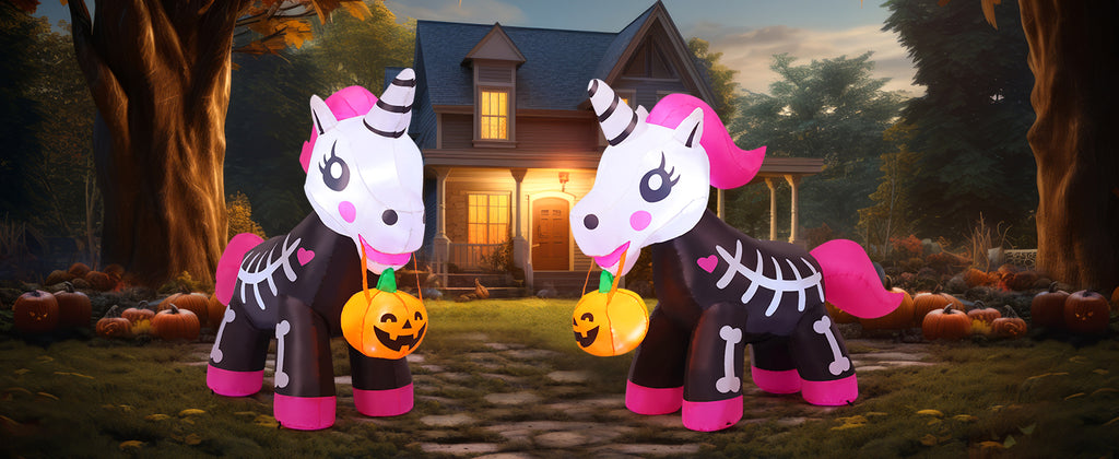COMIN 69286 5-Foot Halloween Skeleton Unicorn Inflatable – Pink – product detail