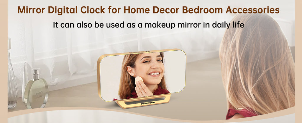 Peakeep Mirror Digital Alarm Clock, Gold