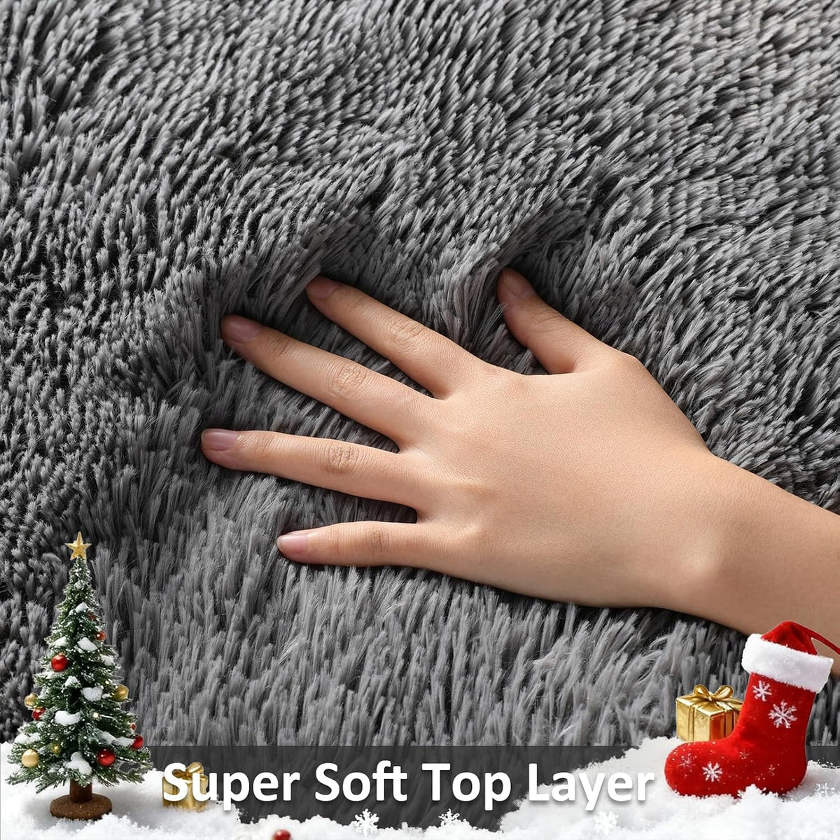 Ophanie Shag Area Rug, Grey, 4 x 6 ft