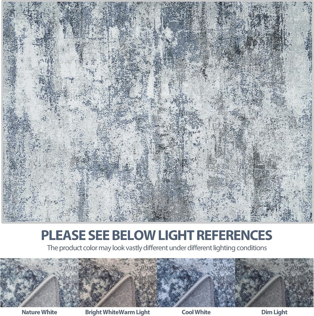 Aelenmu Abstract Area Rug, Blue/Grey, 8 x 10 ft