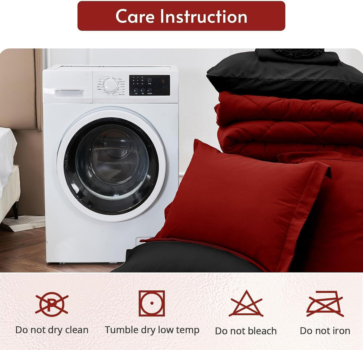 MUXHOMO Reversible Queen Bedding Set, 7 Pieces, Red and Black