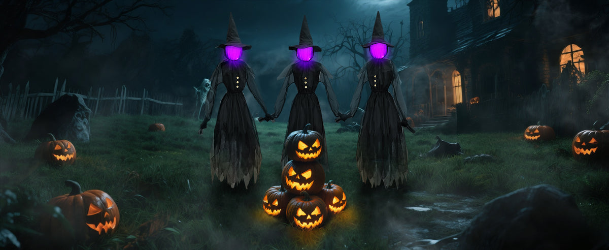Jibeufi Hlw-witch-3pcs 3-Pack 4.9-Foot Lighted Halloween Witch Stakes – black – product detail